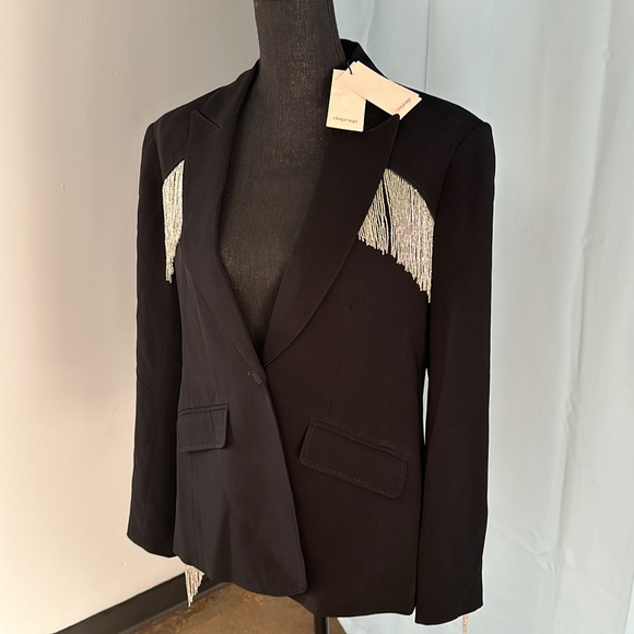 NWT $695 Cinq A Sept Ira Beaded Fringe Jacket Black Sz 6 - Picture 11 of 11